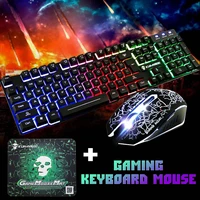 3 in1 rainbow backlight usb ergonomic wired 104 keyboard 2400dpi mouse mouse pad set kit for pc laptop computer gamer