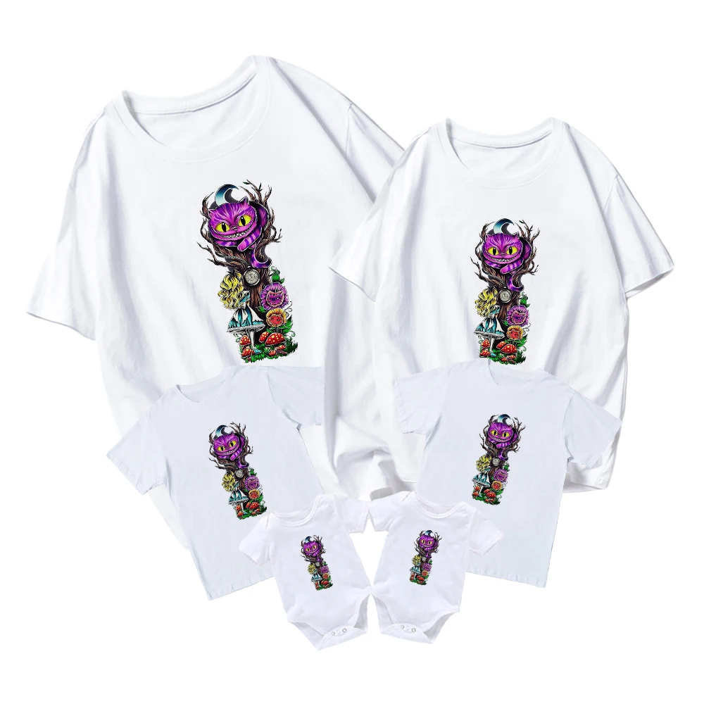 

Disney Alice In Wonderland Cheshire Cat Cool Kids Short Sleeve Baby Girl Boy Baby Romper Family Matching Clothes Adult Unisex
