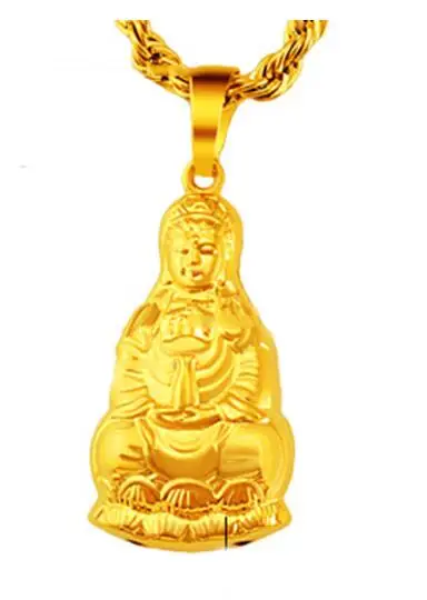 

Pure copper plated real sand gold necklace Guanyin gold plated pendant Xin jewelry manufacturer direct sales