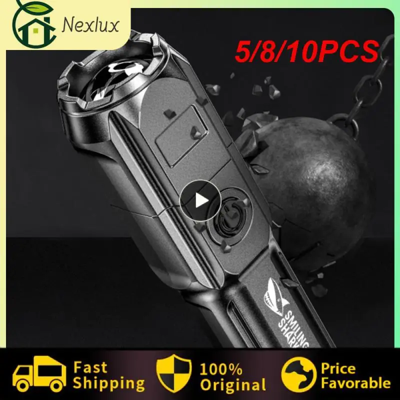 

5/8/10PCS Portable Flashlight High Powered Wick High Capacity Lithium Battery Electric Torch Multi-stage Heat Dissipation