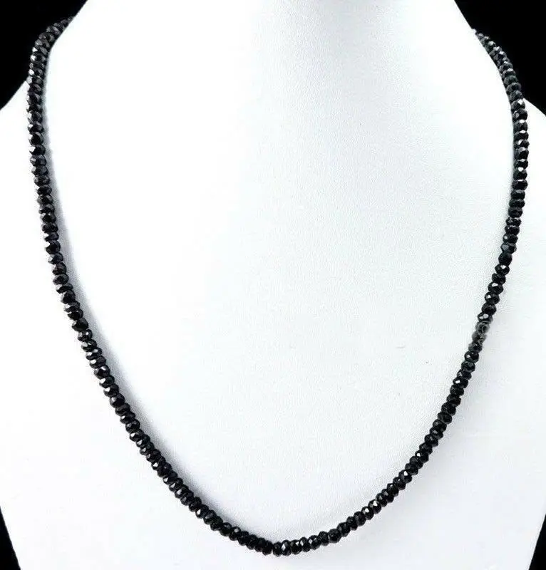

NATURAL BLACK SPINEL 2x4MM ROUNDEL FACETED 15inch BEADS CHOKER NECKLACE 18‘’