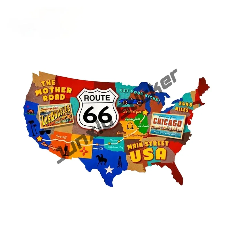 Наклейка круглая US Route 66 Виниловая наклейка на мотоцикл 8 States исторический