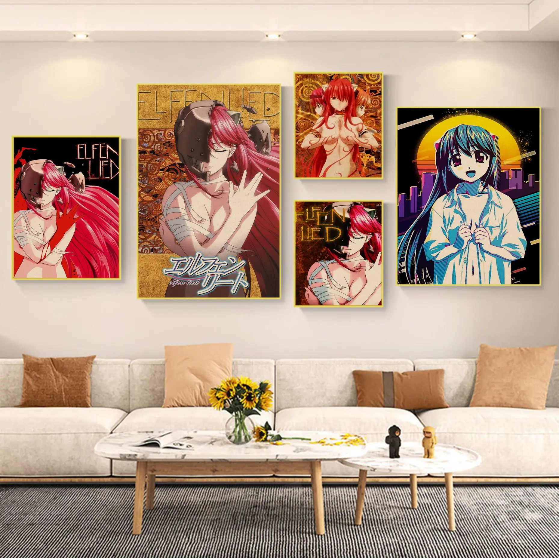 Винтажные постеры из крафт-бумаги в японском стиле с изображением героев аниме Elfen