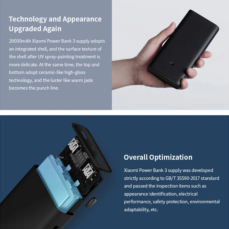 Внешний аккумулятор Xiaomi Power Bank 3 Mi внешний 20000 мАч Pro PLM07ZM с тройной USB-выходной
