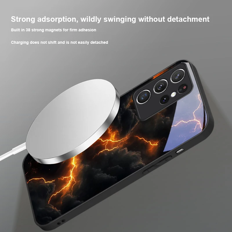 Фото Загадочная красная молния для Samsung S25 8 9 S10 S20 Ultra S21 Pro S22 Plus S23 FE S24 Ultra S25 Edge Magsafe Glass Чехол для телефона №5