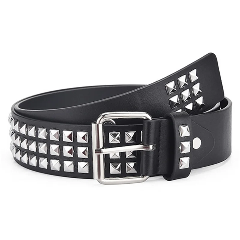 Ремень с квадратными бусинами и заклепками для мужчин женщин люксовый