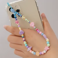acrylic shell pattern phone chains color beads fashion telephone charm lanyard for women girl party gift mobile phone chain