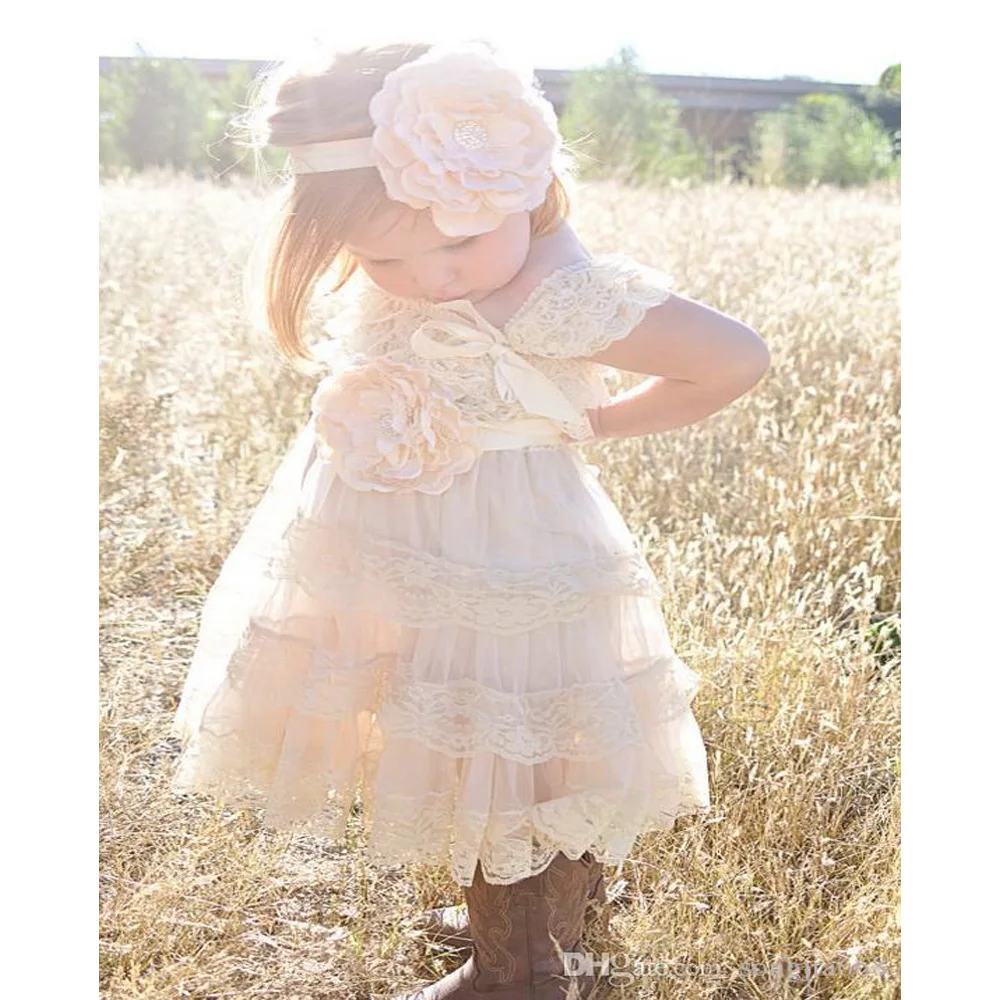 

Ivory Lace Flower Girl Dress -Ivory Lace Baby Doll Dress/Rustic Flower Girl/-Vintage Wedding-Shabby Chic Flower Girl Dress