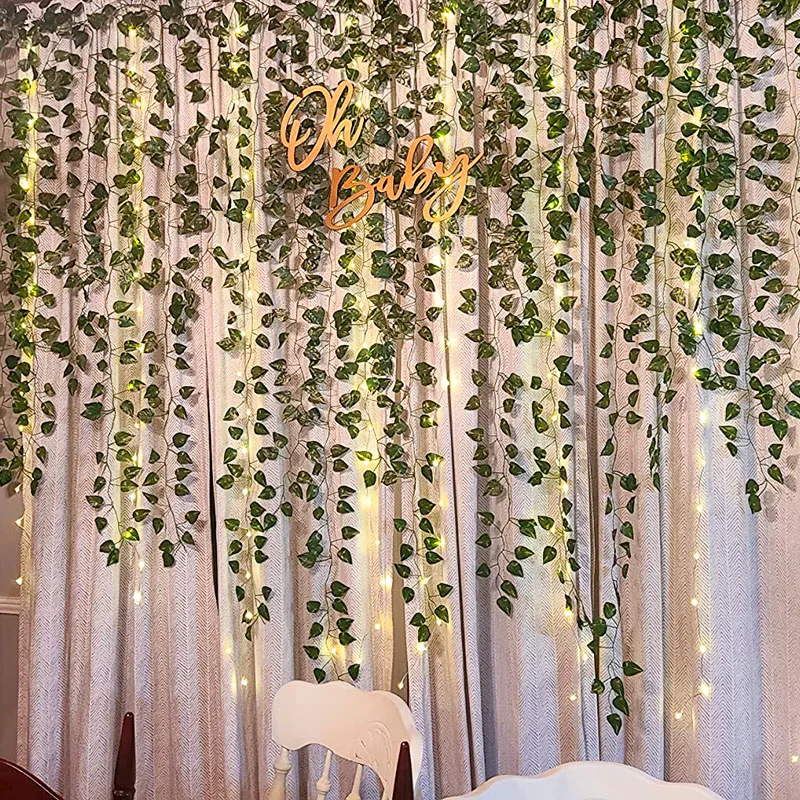 210cm Artificial Ivy Green Leaf Vine Silk Wall Hanging Garland Home Garden DIY Decoration Wedding Party Fake Plant Flower Wreath images - 6