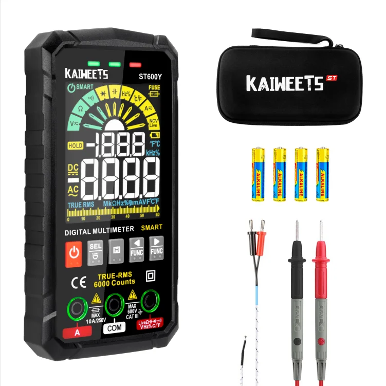 

Kaiweets Digital Smart Multimeter Transistor Testers 6000 Counts True RMS Auto Electrical Capacitance Meter Multimetro Digital