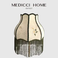 Medicci Home Elegant Japanese Camellia Flower Jacquard Bell Lamp Shade With Tassels Farmhouse Rustic Chic Table Floor Lamp Cover