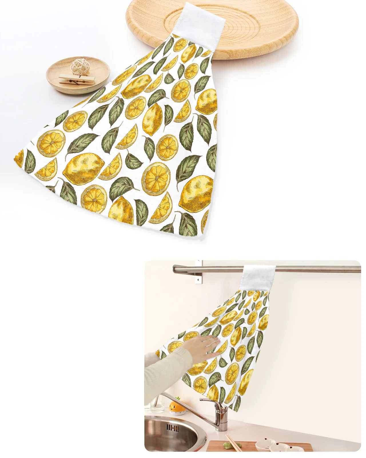 

Fruit Lemon Graffiti Texture Hand Towels Home Kitchen Bathroom Hanging Dishcloths Loops Quick Dry Soft Absorbent Custom Towel