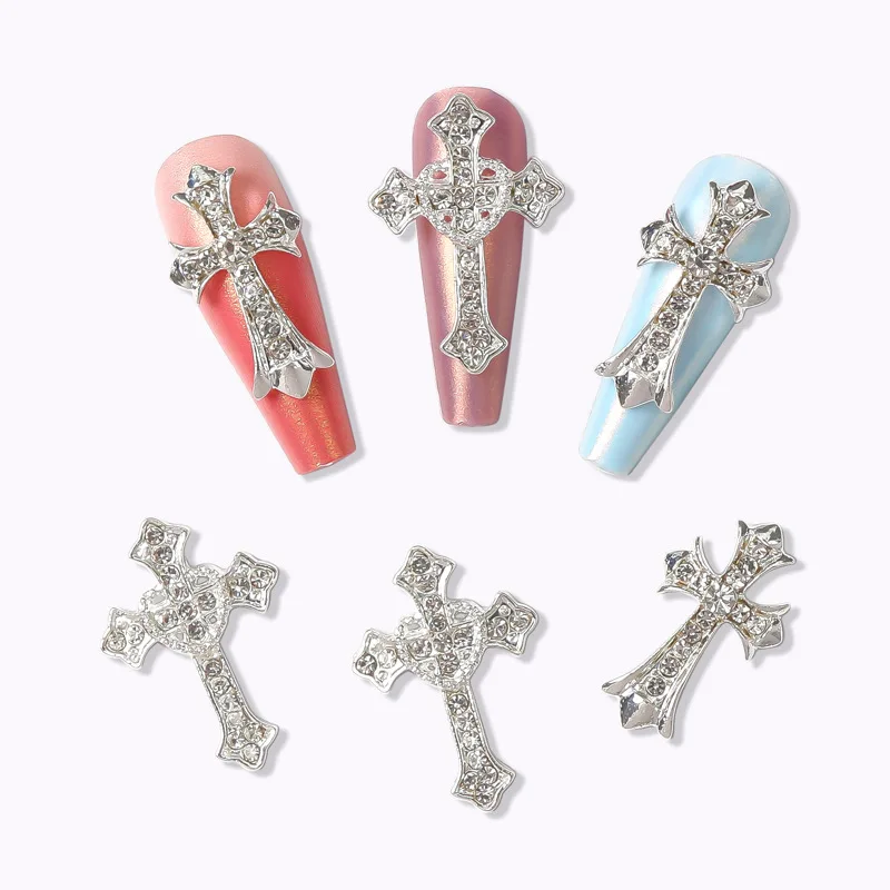 

New Alloy Large Cross Punk Nail Decoration Diamonds Charms Luxury Gems For Girls Diy Acrylic Nail Art