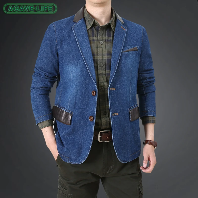 

Мужская джинсовая куртка на весну и осень, мужской повседневный джинсовый костюм, кожаный деловой облегающий Блейзер, молодежные мужские модные джинсовые куртки, Топ