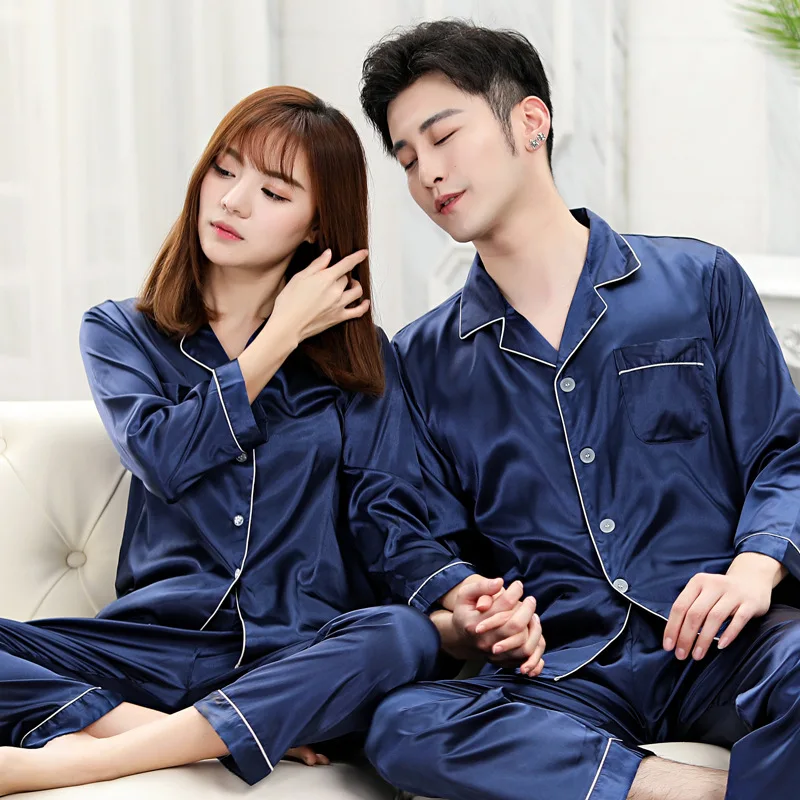Couple Snight Pijamas Long Sleeved Silk Sleepwear Silk Pajamas for Women Pajamas Set Pijamas African Loungewear Mens Sleep Tops