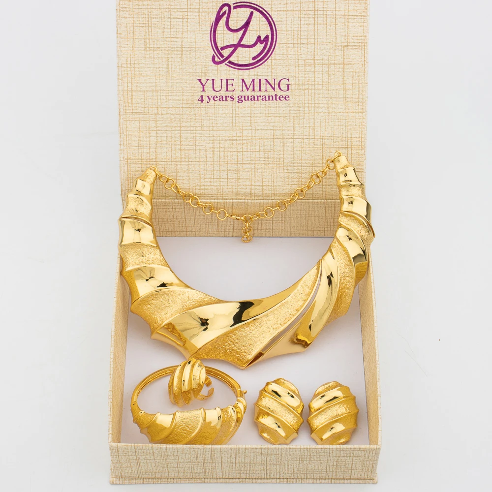 

Dubai Jewelry Set for Women With Box Fashion Gold Color Round Necklace Collor Earrings Bracelet Ring Party Jewelry Wife Gift