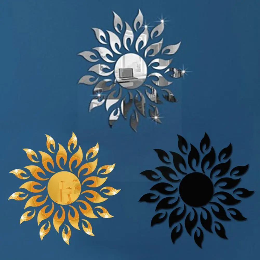

3D Mirror Sun Art Removable Wall Sticker Acrylic Mural Decal for Living Room Bedroom DIY Decoration W2L2