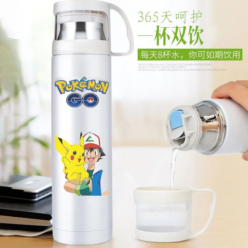 Цена Новый термос Pokemon Pikachu, чашка для воды, Студенческая кофейная чашка для мальчиков и девочек, милая бутылка для воды из нержавеющей стали 304