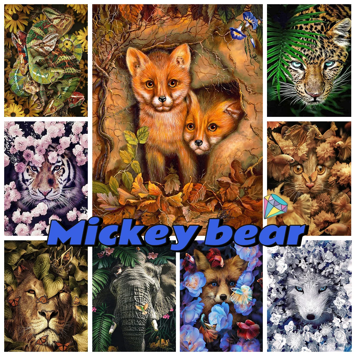 

Алмазная живопись с львом и цветами, животное, лиса, слон, полноразмерная/круглая Алмазная вышивка, 5D настенная наклейка, домашний декор, подарок