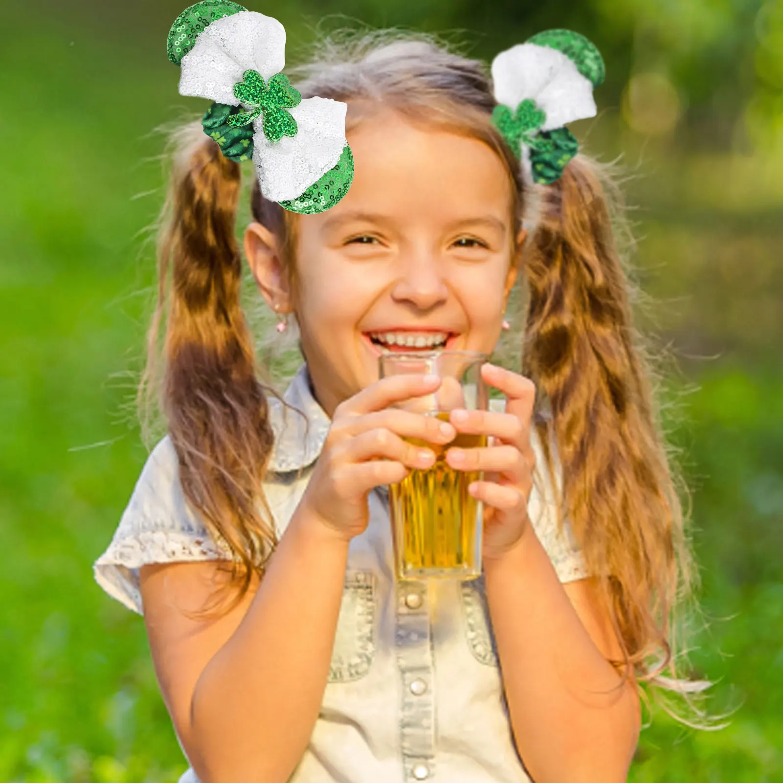 

Large Green Hair Bows Thicken Hair Bands with Clover Irish Themed Hair Clips Soft Elastic Hair Bands for Girls Costumes Birthday