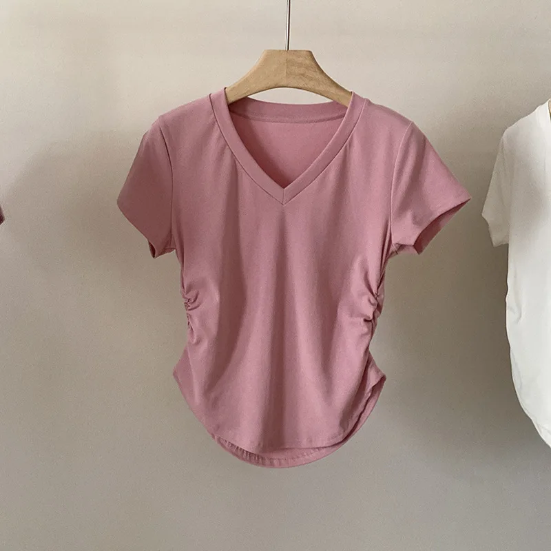 

Женская футболка с V-образным вырезом, однотонный серый топ с длинным рукавом, лето 2023