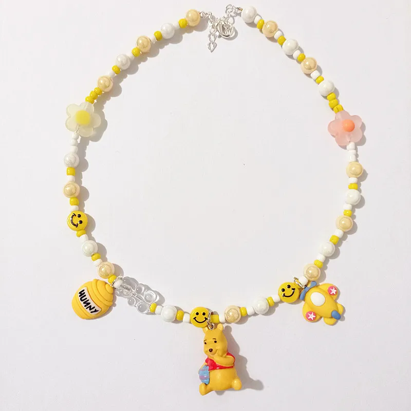

Disney Winnie The Pooh Cartoon Necklace Small Fresh Beaded Necklace Women