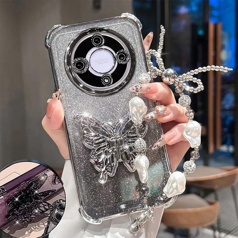 Роскошный противоударный чехол с жемчужной цепочкой для Honor Magic5 Lite 5G