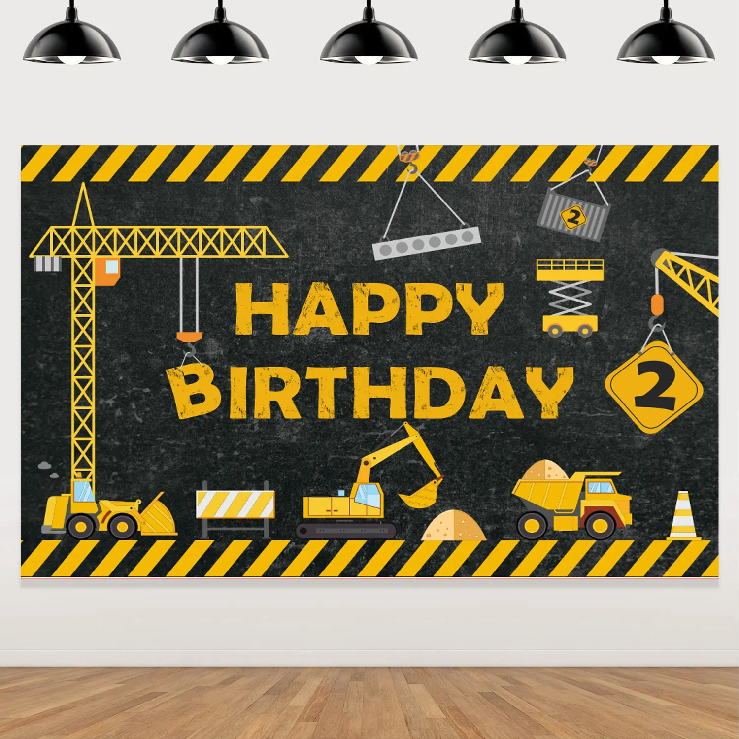 

Construction Vehicle 2nd Birthday Party Decorations Happy Birthday Backdrop Dump Truck Excavator Crane Photo Background Boys