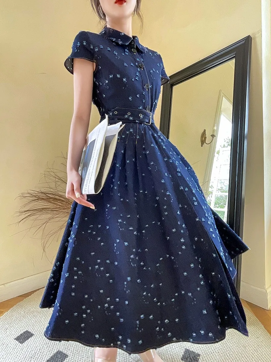 

2023 Ранняя весна Модная новинка Женская одежда вязаное джинсовое платье 0329