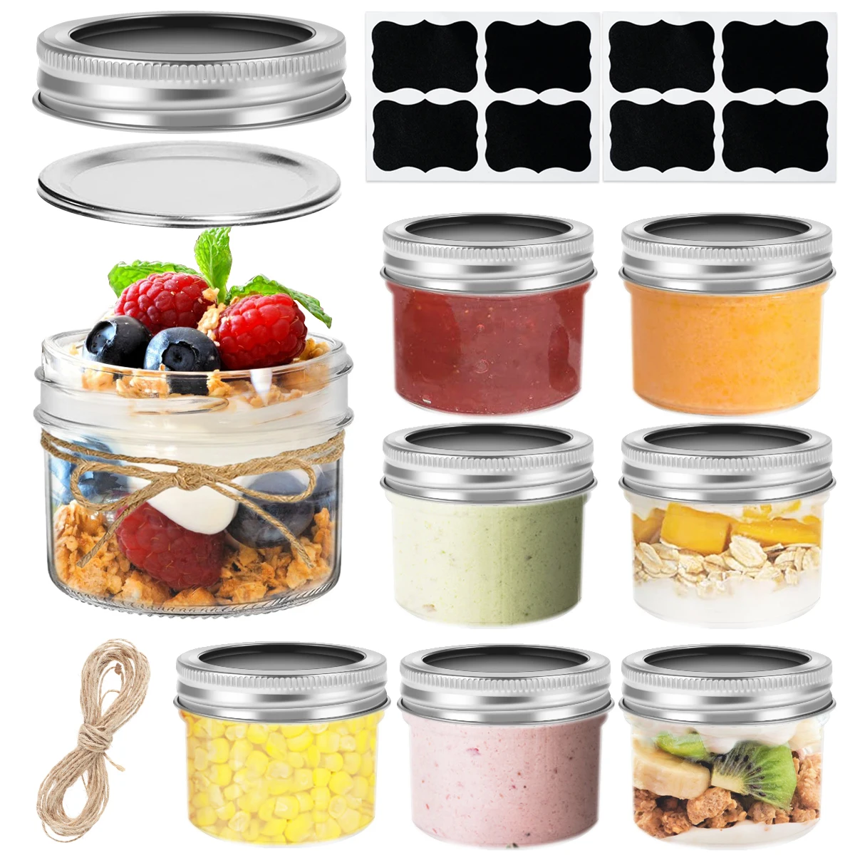 

8Pcs Mini Mason Jars 4oz/120ml Small Glass Canning Jar Stackable Regular Mouth Mason Jar with Lids and Seal Bands Sealed