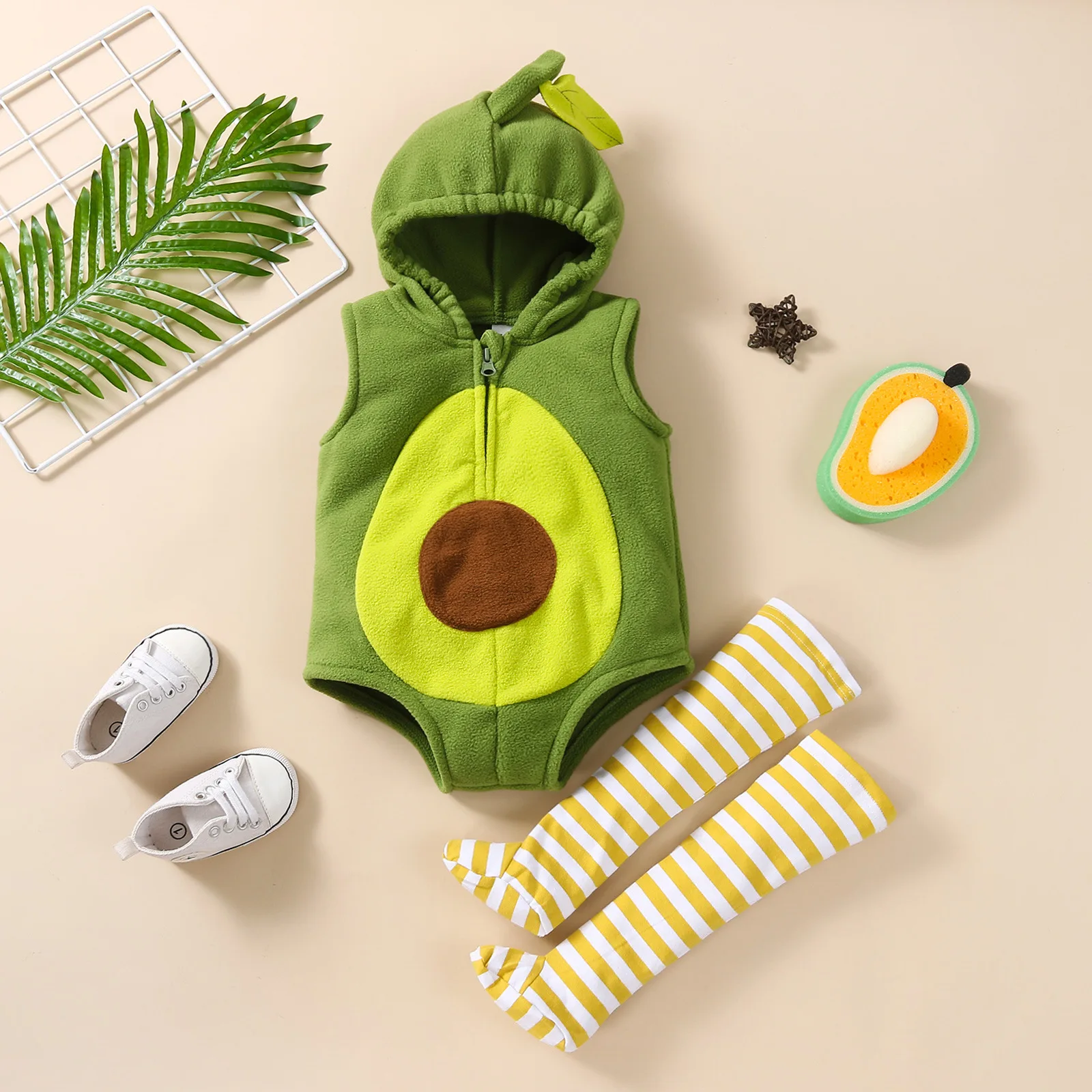 

Avocado Costume Infant Toddler 0-24M Baby Girl Boy Hoodie Romper Purim Halloween Bodysuit Short Fancy Dress with Stockings