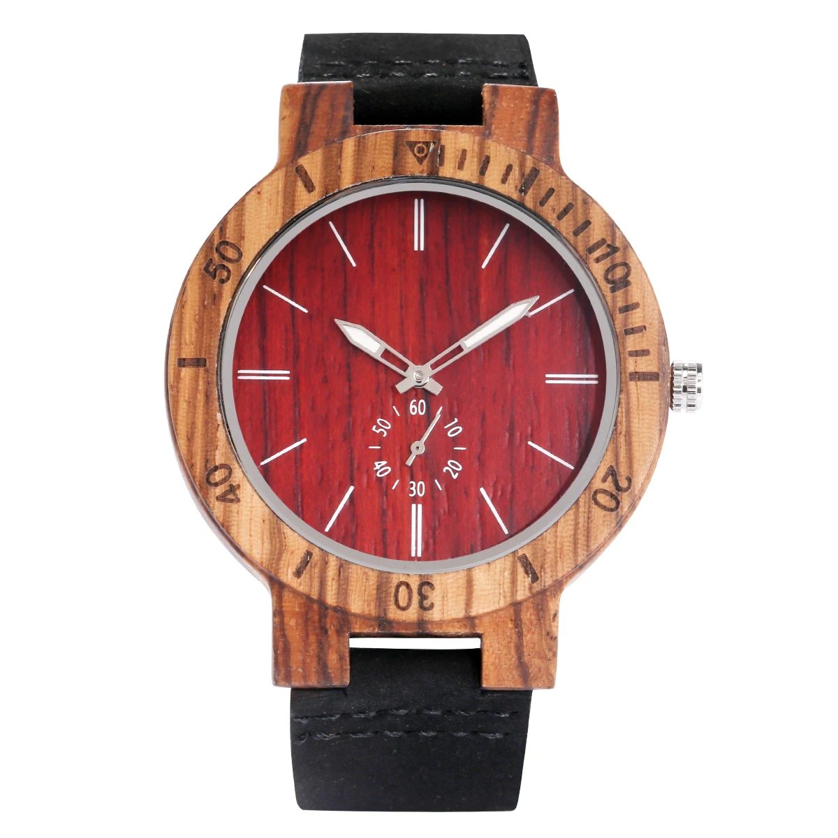 

Часы наручные Zebrawood мужские и женские кварцевые с маленьким циферблатом секунды и красным/белым циферблатом, часы из натуральной кожи в сти...