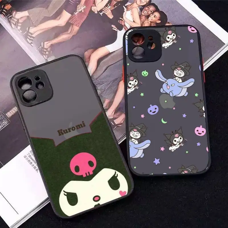 

Bandai Melody Kuromi Phone Case for iPhone X XR XS 7 8 Plus 11 12 13 pro MAX 13mini Translucent Matte Case