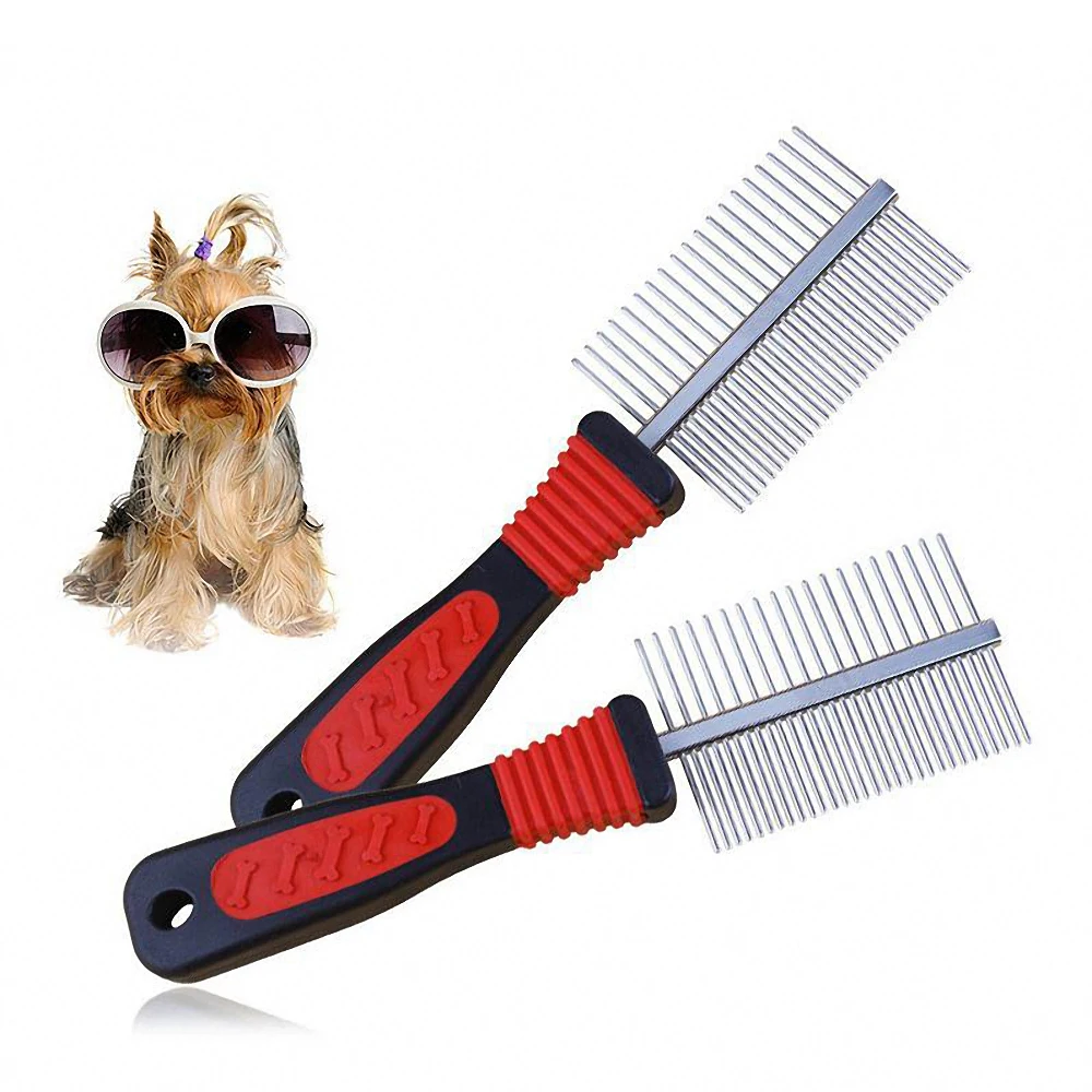 

Расческа для шерсти домашних животных, двусторонняя щетка для вычесывания шерсти кошек и собак, инструмент для груминга собак и маленьких п...