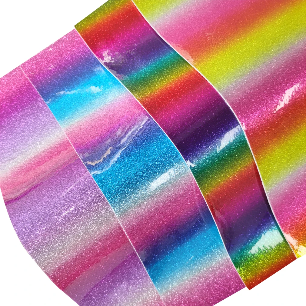 

Rainbow Iridescent Glossy Mirror PU Smooth Faux Synthetic Leather Fabric for Making Shoe/Bag/DIY Accessories/Cover 46*135cm