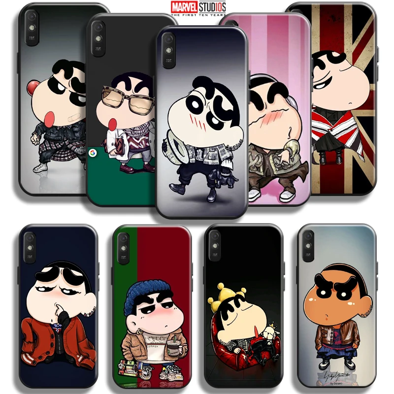 

Cartoon Crayon Shin-chan Phone Case 6.53 Inch For Xiaomi Redmi 9A 9AT Back Funda Carcasa Black Liquid Silicon Silicone Cover