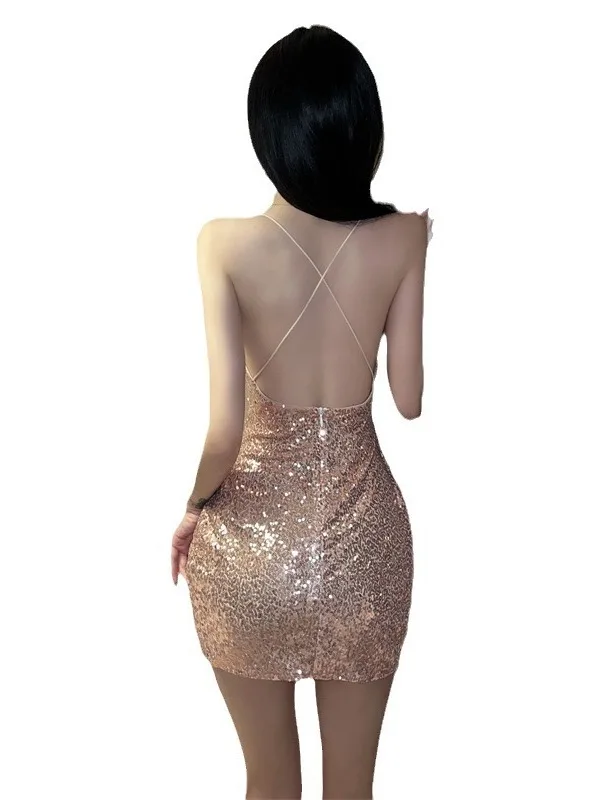 Женское платье с глубоким вырезом асимметричное летнее блестками V-образным