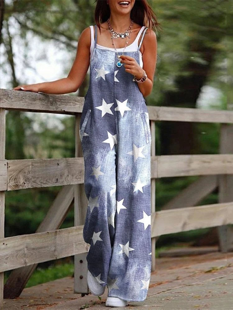 

Mandylandy Women Vintage Bohemian Loose Autumn Jumpsuit Fashion Female Strap Wide Leg Trousers Romper Overalls One Pieces