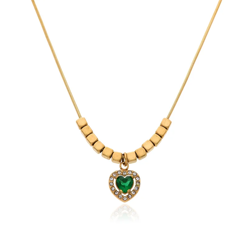 Ожерелье с кулоном FYSARA из нержавеющей стали 316L зеленым Цирконом в форме сердца
