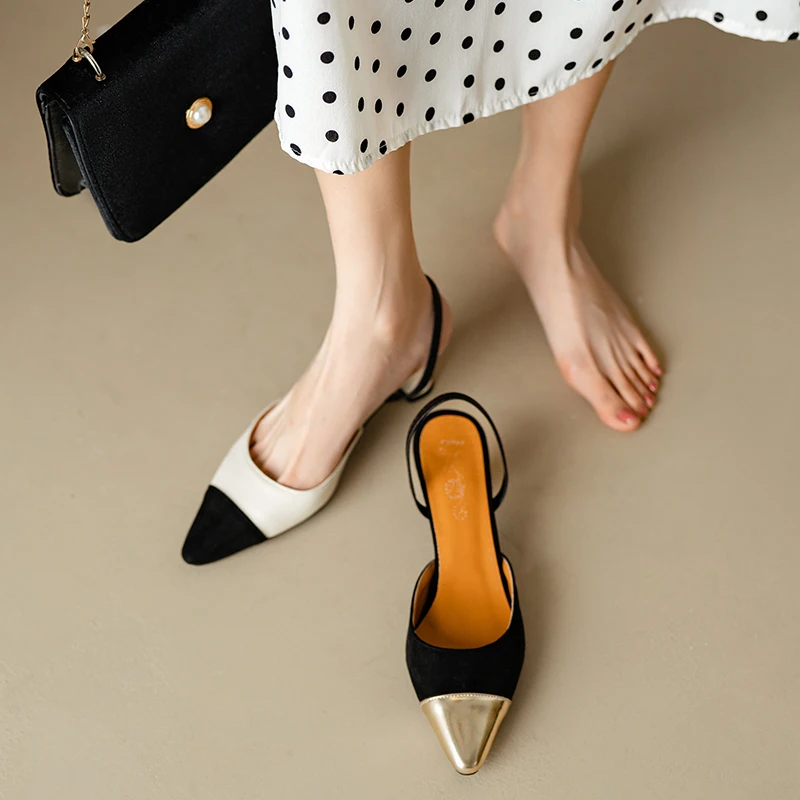 

Mixed Color Square Heels Single Shoes Women Summer Patchwork Shallow Pumps Back Strap Slip on Slingback Sandals Plus Size 32-46
