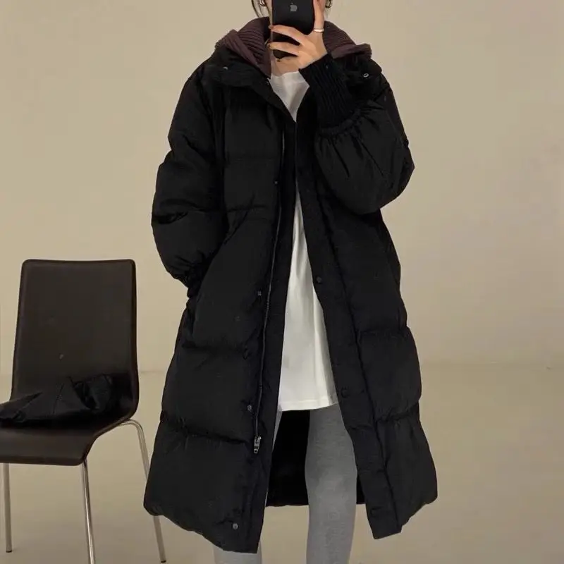 Fashionable Warm Winter Coats Women Loose Down Jacket Solid Color Medium Long Niche White Eiderdown Threaded Cuffs Overcoat