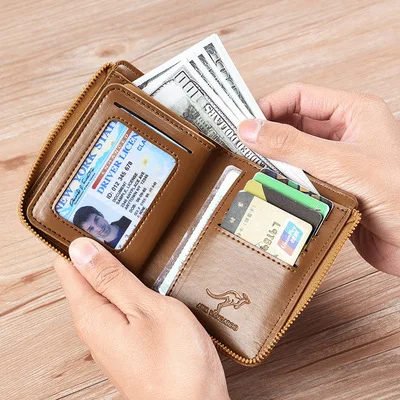 RFID Blocking Vintage Business Kangaroo Credit Card Holder Case Anti-Theft Clutch Short  Men's Leather Wallet Large Capacity
