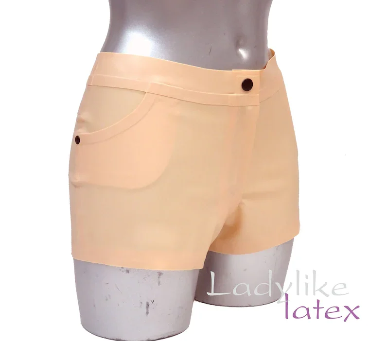 

sexy latex lingerie rubber panties Women's Latex Rubber Shorts with front zip and two front pocketslatex bodysuit cosplay
