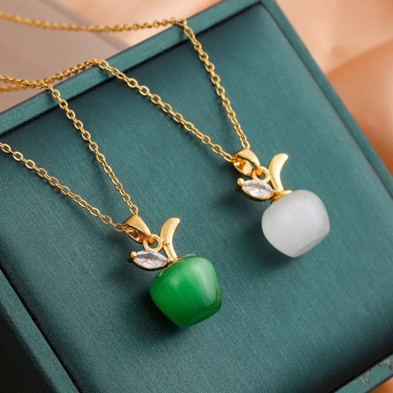 Счастливое яблоко камень кошачий глаз канун Рождества простое ожерелье из