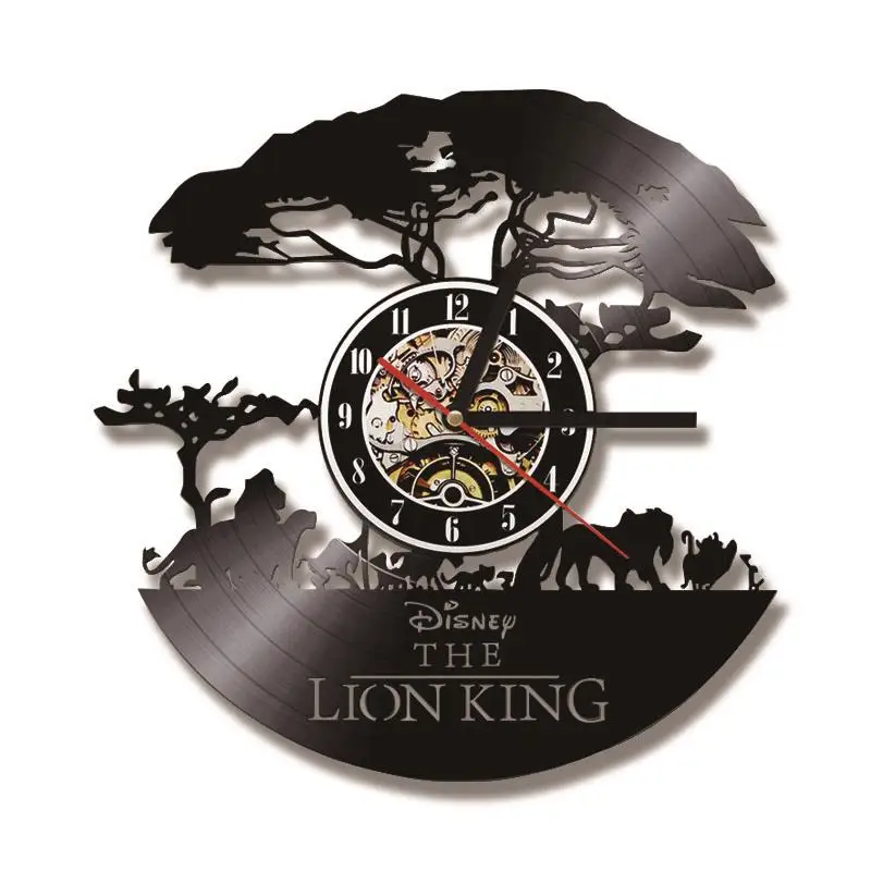 

Часы с мультяшным рисунком короля льва, креативные ажурные Виниловые Настенные светодиодные часы с записью, античный стиль, декор для детск...