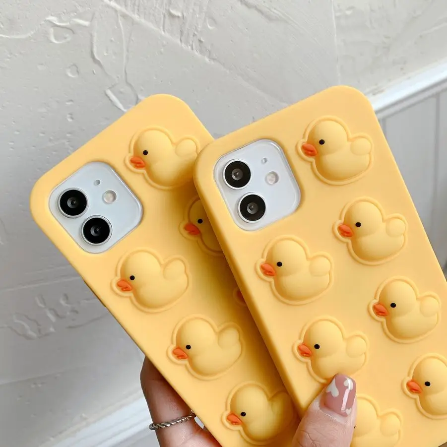 Lovely Yellow Duck Shockproof Silicone Phone Case for Iphone 6 6s 7 8 plus X XR XS 11 12 13 Pro Max Back Cover Reliver Stress