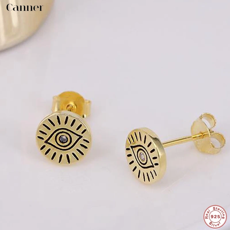 

CANNER Genuine 100% Sterling Silver Pave Zircon Demon Eyes Stud Earrings for Women Fashion Bihemian Evil Eye Fine Jewelry Gifts