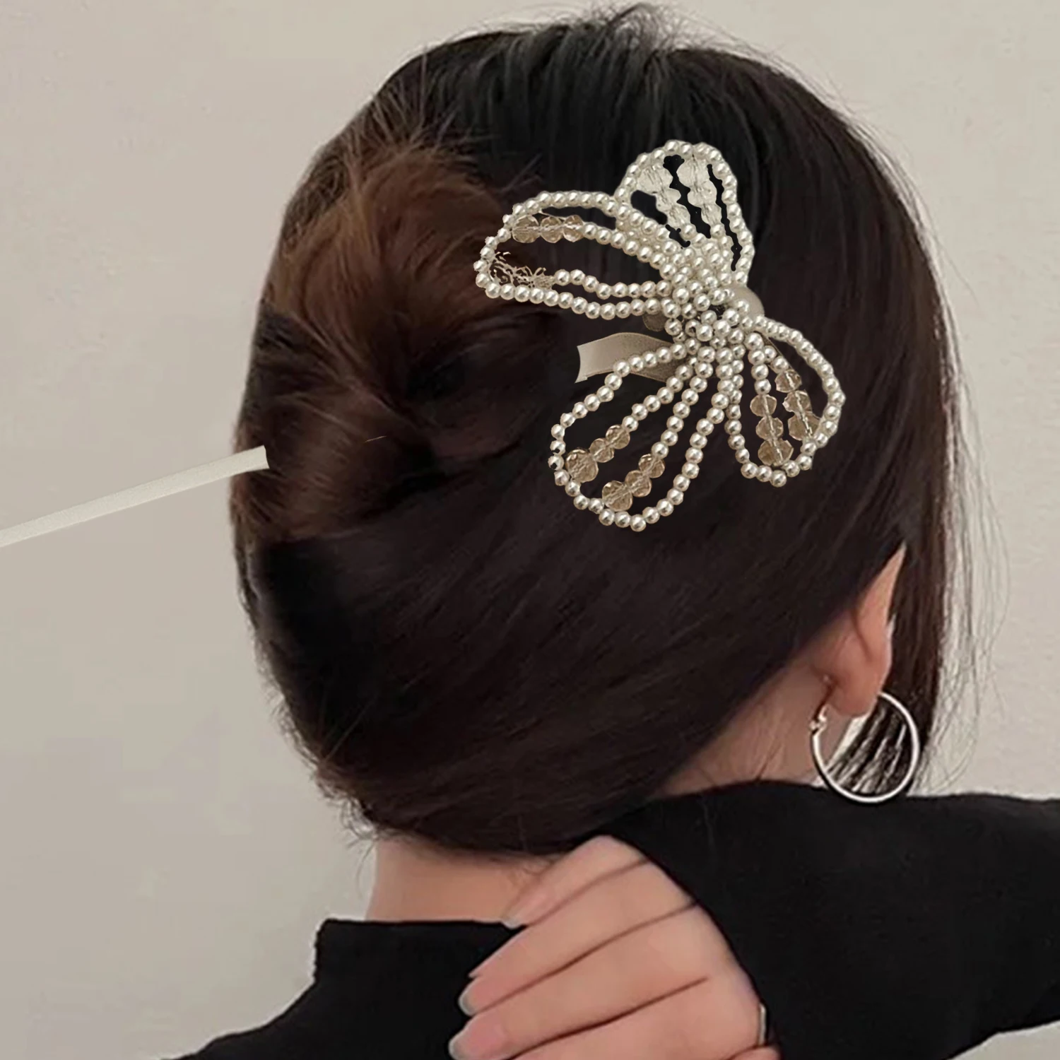 

New Shiny Pearls Bow Hairpin Chinese Simple Hollow Bowknot Hair Sticks For Women Hairstyle Design Tools Accessories