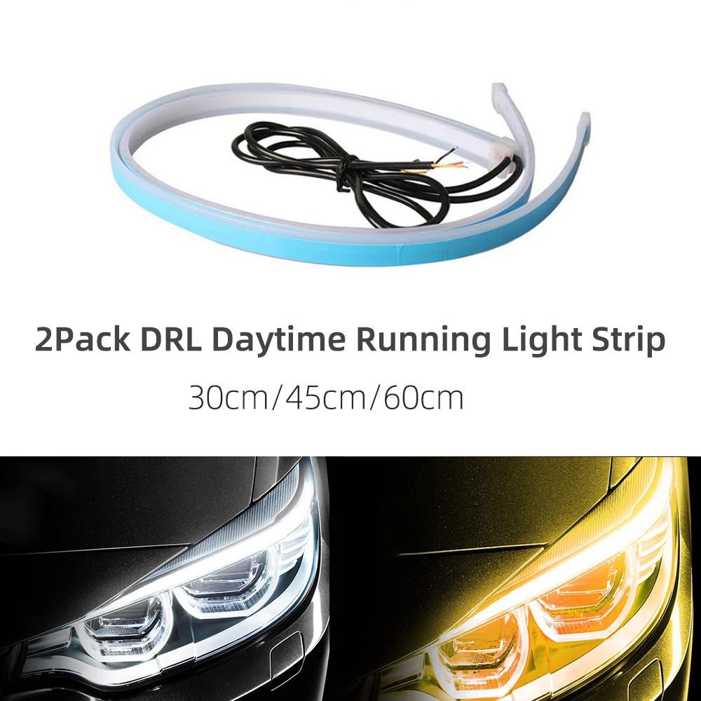 

30CM 45CM 60CM DRL Led Daytime Running Light White Car Headlight Flowing Turn Signal Flexible Waterproof Strip Driving Lamp