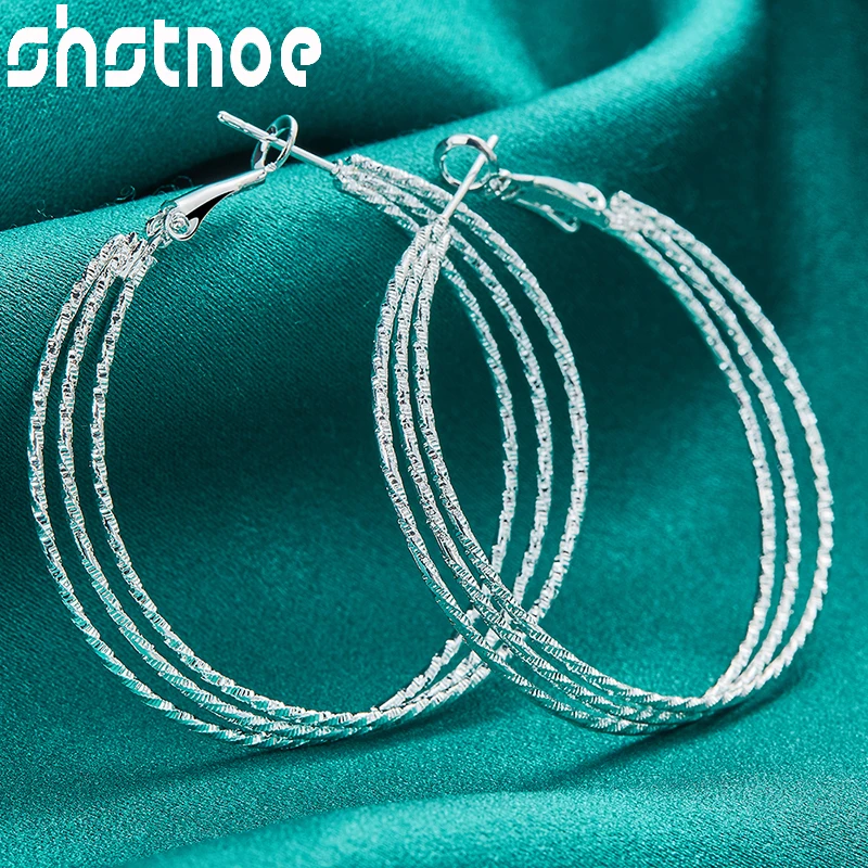 

SHSTONE 925 Sterling Silver 48mm Big Three Circles Hoop Earring For Women Party Engagement Wedding Birthday Gift Fashion Jewelry